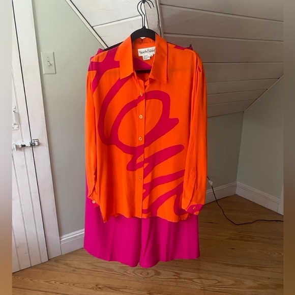 Diane Von Furstenburg 100% Silk Wide Leg Pants Pink Elastic Waistband VTG - Picture 11 of 12